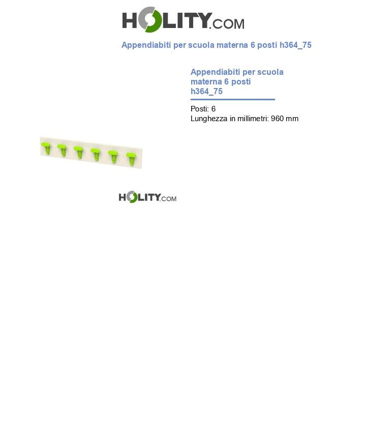 Appendiabiti per scuola materna 6 posti h364_75