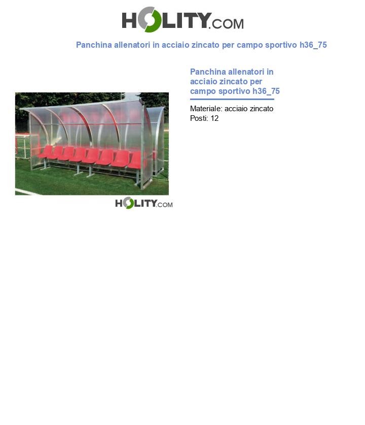 Panchina allenatori in acciaio zincato per campo sportivo h36_75