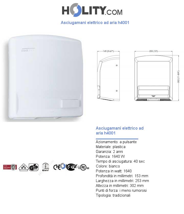 Asciugamani elettrico ad aria h4001