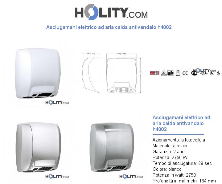 Asciugamani elettrico ad aria calda antivandalo h4002