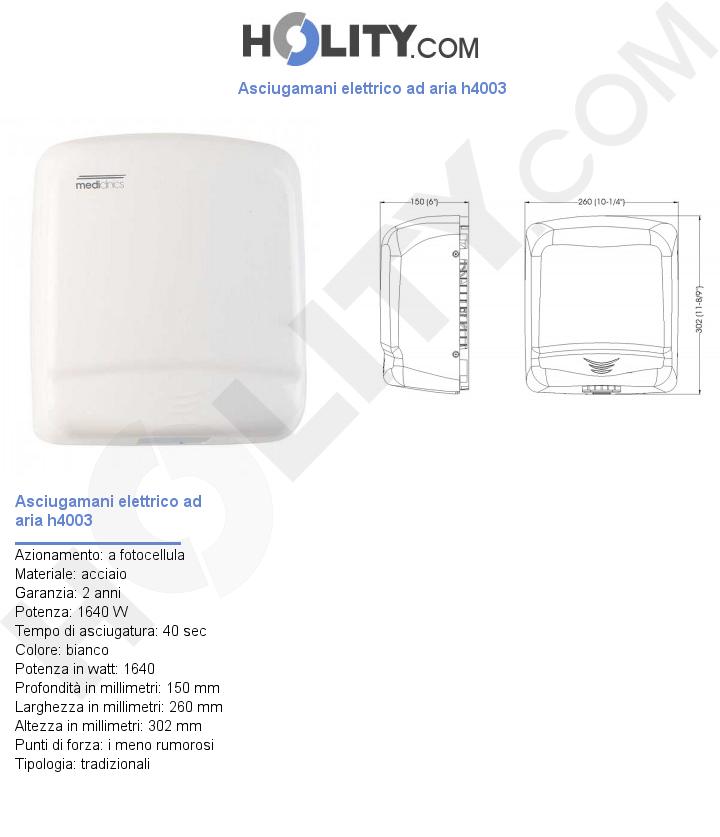 Asciugamani elettrico ad aria h4003