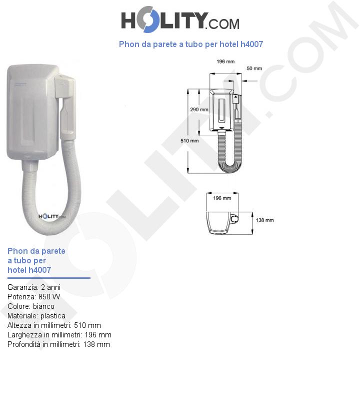 Phon da parete a tubo per hotel h4007
