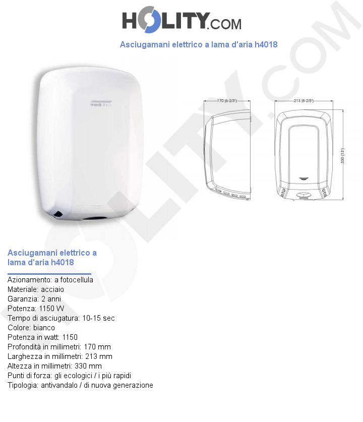 Asciugamani elettrico a lama d'aria h4018
