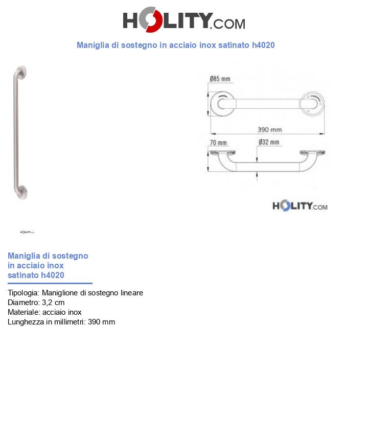 Maniglia di sostegno in acciaio inox satinato h4020