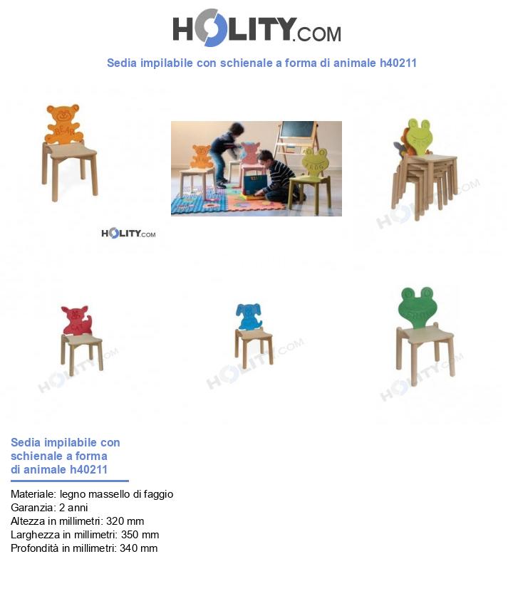 Sedia impilabile con schienale a forma di animale h40211