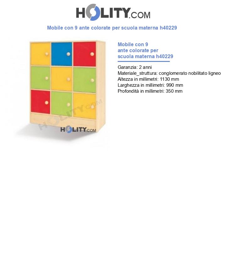 Mobile con 9 ante colorate per scuola materna h40229