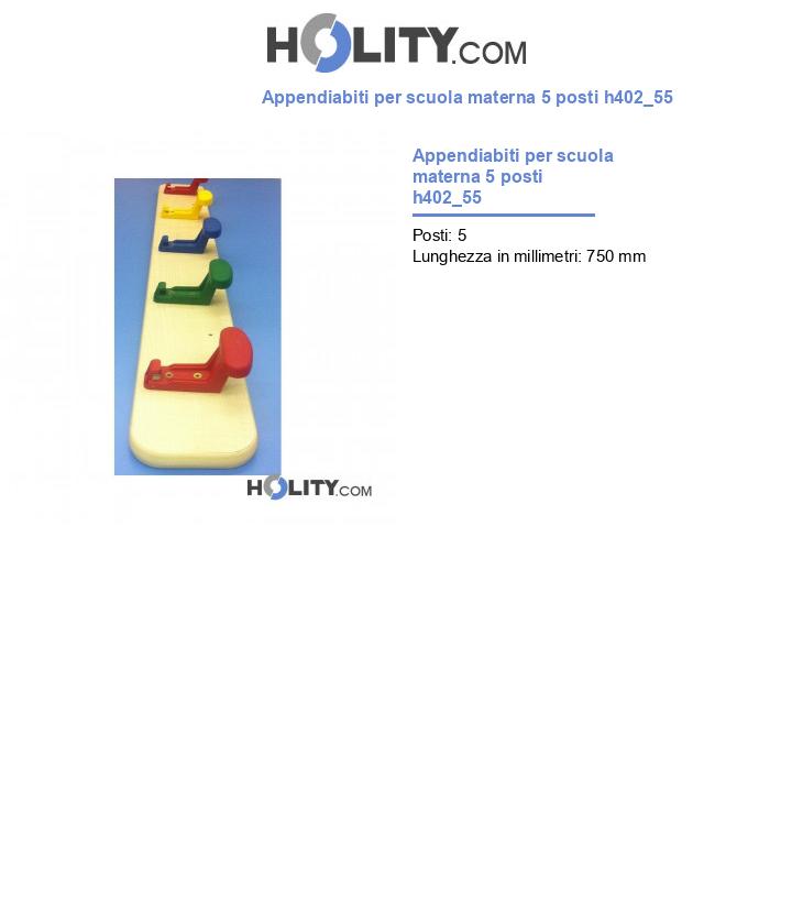 Appendiabiti per scuola materna 5 posti h402_55