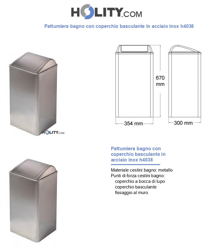 Pattumiera bagno con coperchio basculante in acciaio inox h4038