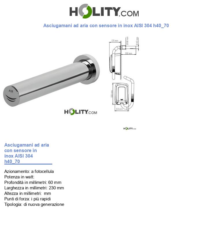 Asciugamani ad aria con sensore in inox AISI 304 h40_70