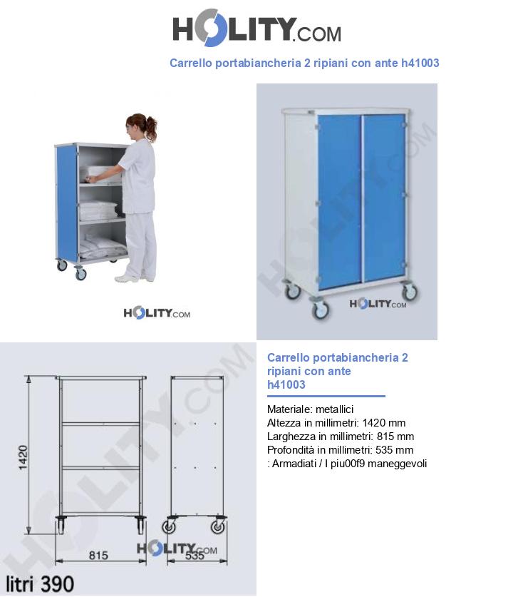 Carrello portabiancheria 2 ripiani con ante h41003