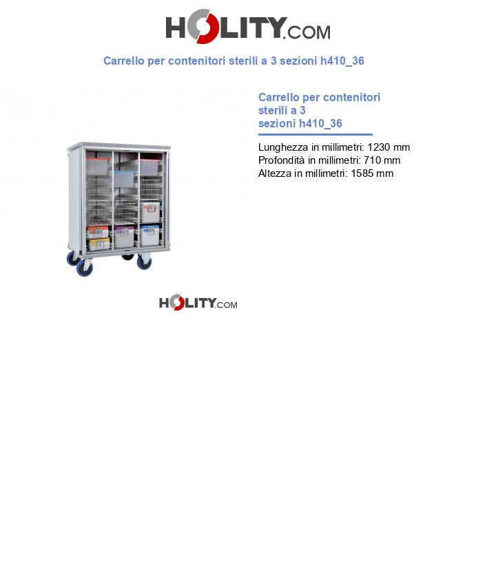 Carrello per contenitori sterili a 3 sezioni h410_36