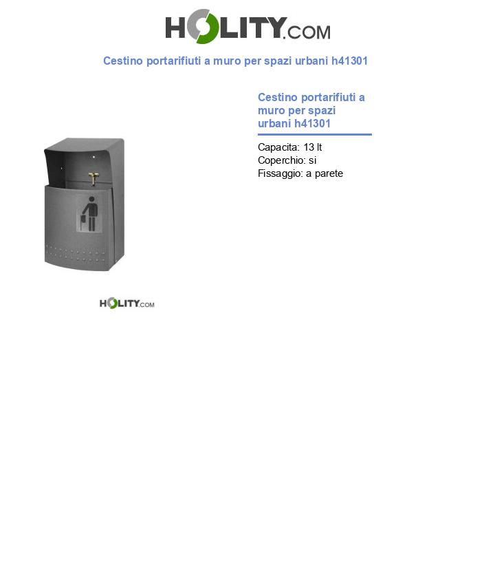 Cestino portarifiuti a muro per spazi urbani h41301