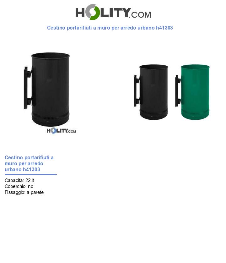 Cestino portarifiuti a muro per arredo urbano h41303