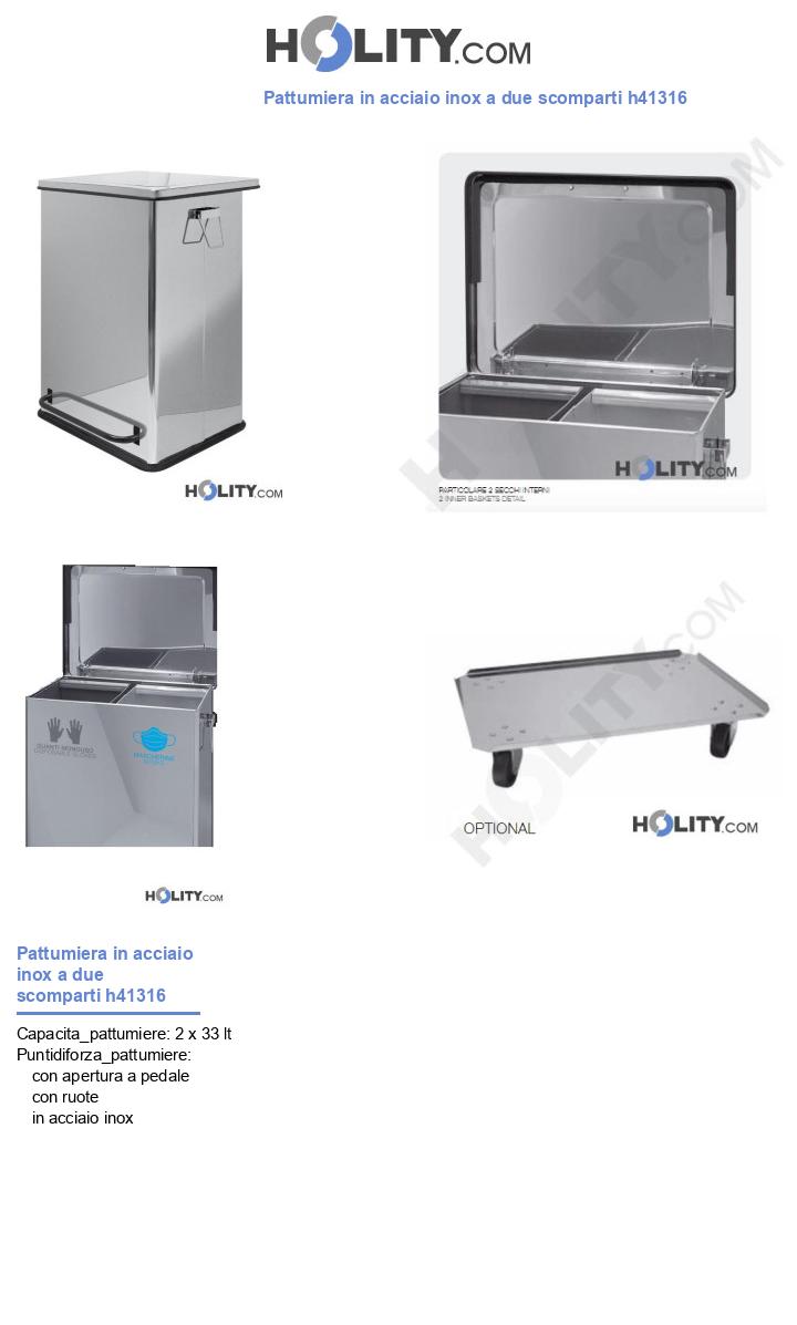 Pattumiera in acciaio inox a due scomparti h41316