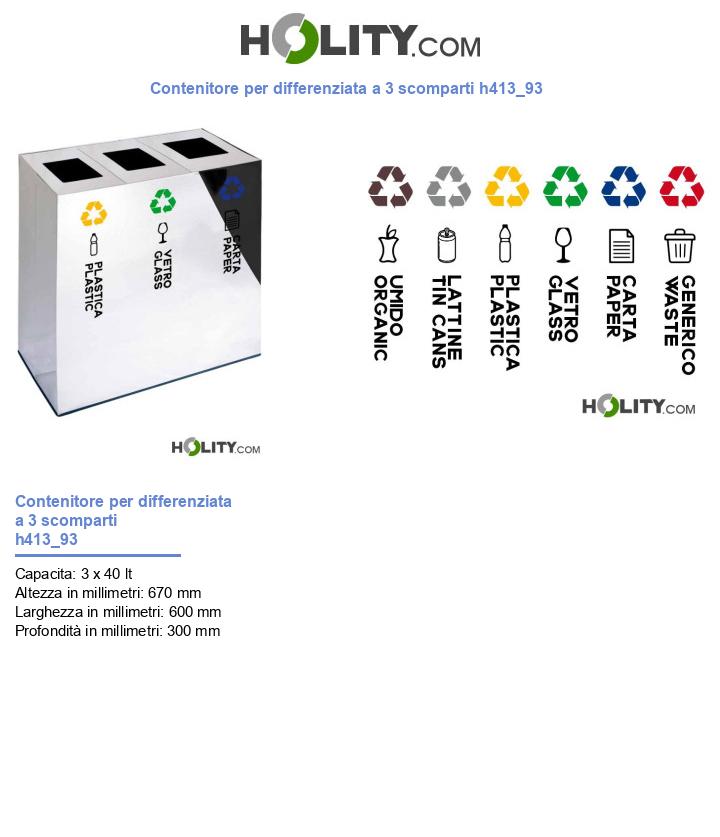 Contenitore per differenziata a 3 scomparti h413_93
