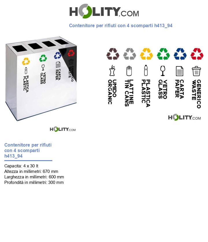 Contenitore per rifiuti con 4 scomparti h413_94