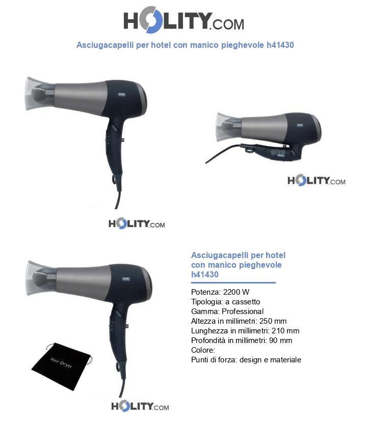Asciugacapelli per hotel con manico pieghevole h41430