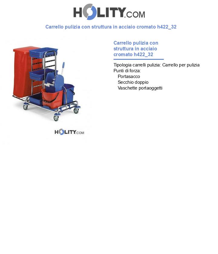 Carrello pulizia con struttura in acciaio cromato h422_32