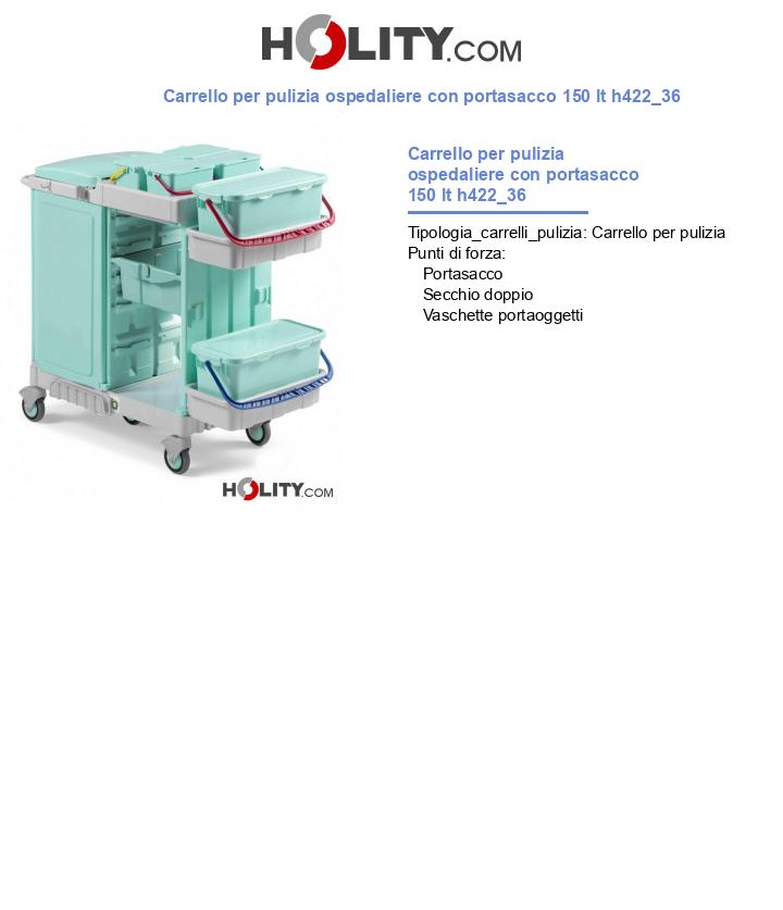 Carrello per pulizia ospedaliere con portasacco 150 lt h422_36