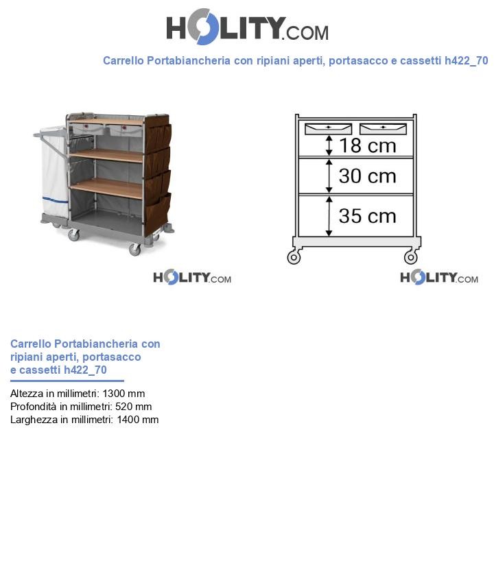 Carrello Portabiancheria con ripiani aperti, portasacco e cassetti h422_70