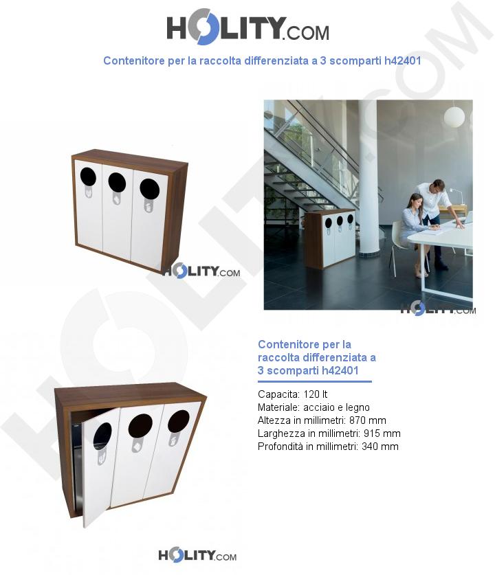 Contenitore per la raccolta differenziata a 3 scomparti h42401