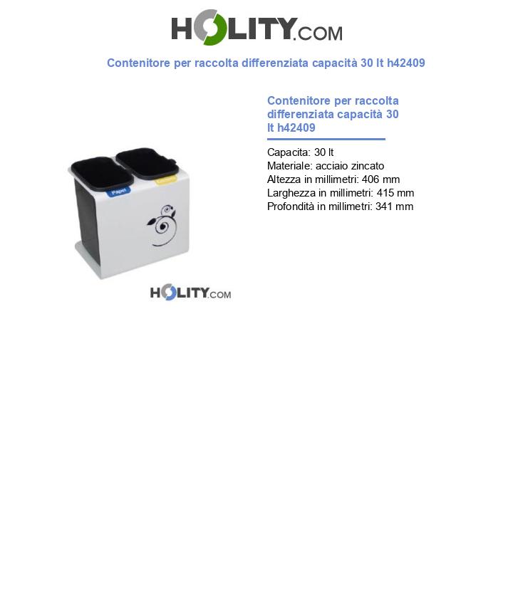 Contenitore per raccolta differenziata capacità 30 lt h42409