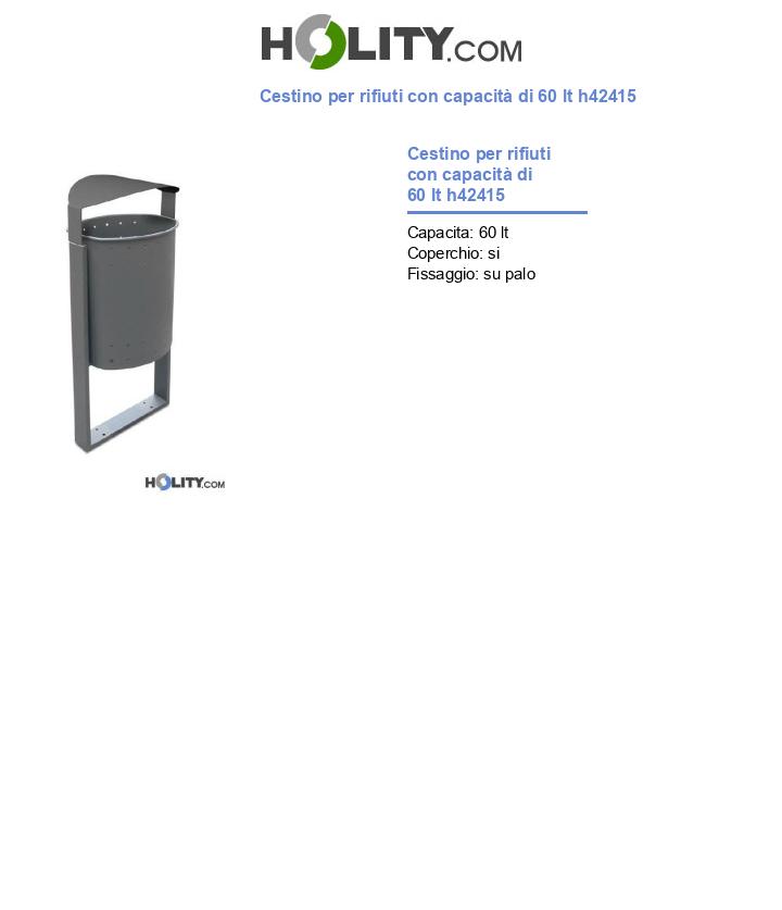 Cestino per rifiuti con capacità di 60 lt h42415