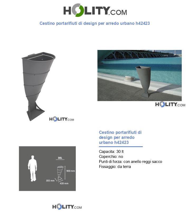 Cestino portarifiuti di design per arredo urbano h42423