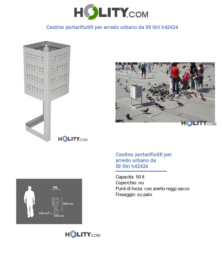 Cestino portarifiutifi per arredo urbano da 50 litri h42424