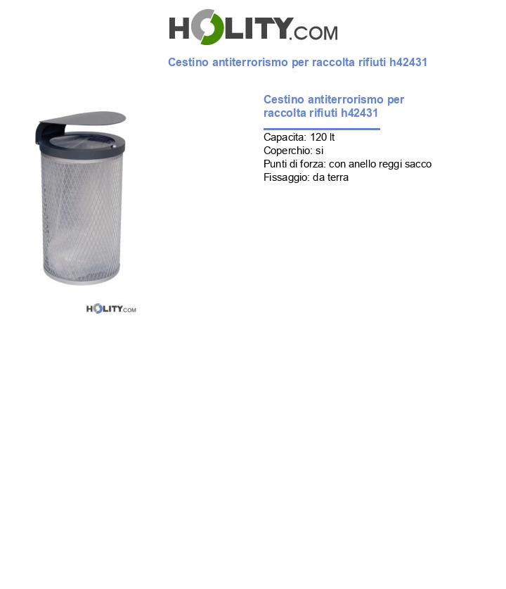 Cestino antiterrorismo per raccolta rifiuti h42431