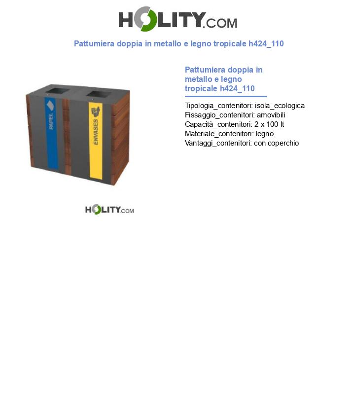 Pattumiera doppia in metallo e legno tropicale h424_110