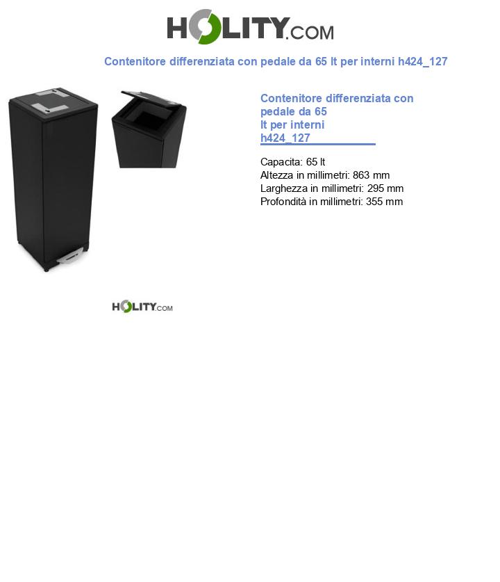 Contenitore differenziata con pedale da 65 lt per interni h424_127