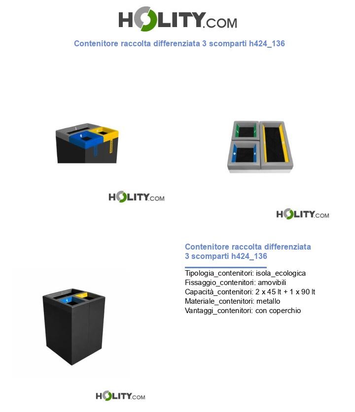 Contenitore raccolta differenziata 3 scomparti h424_136