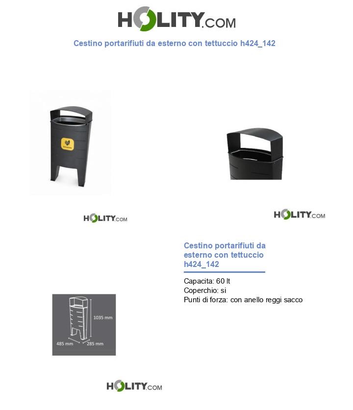 Cestino portarifiuti da esterno con tettuccio h424_142