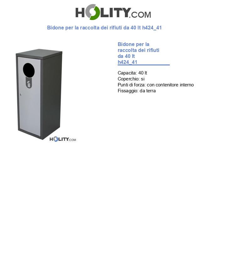 Bidone per la raccolta dei rifiuti da 40 lt h424_41