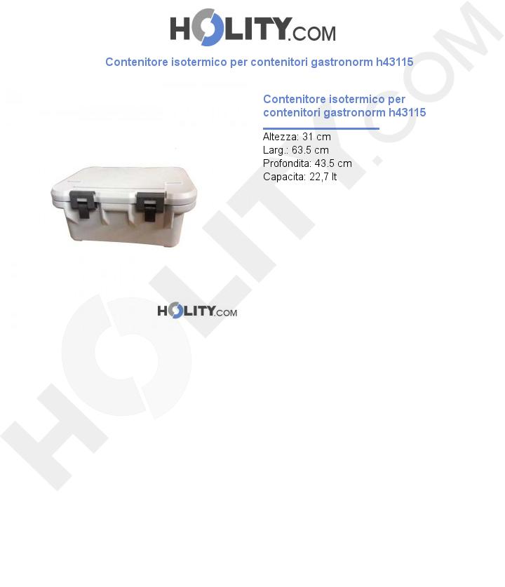 Contenitore isotermico per contenitori gastronorm h43115