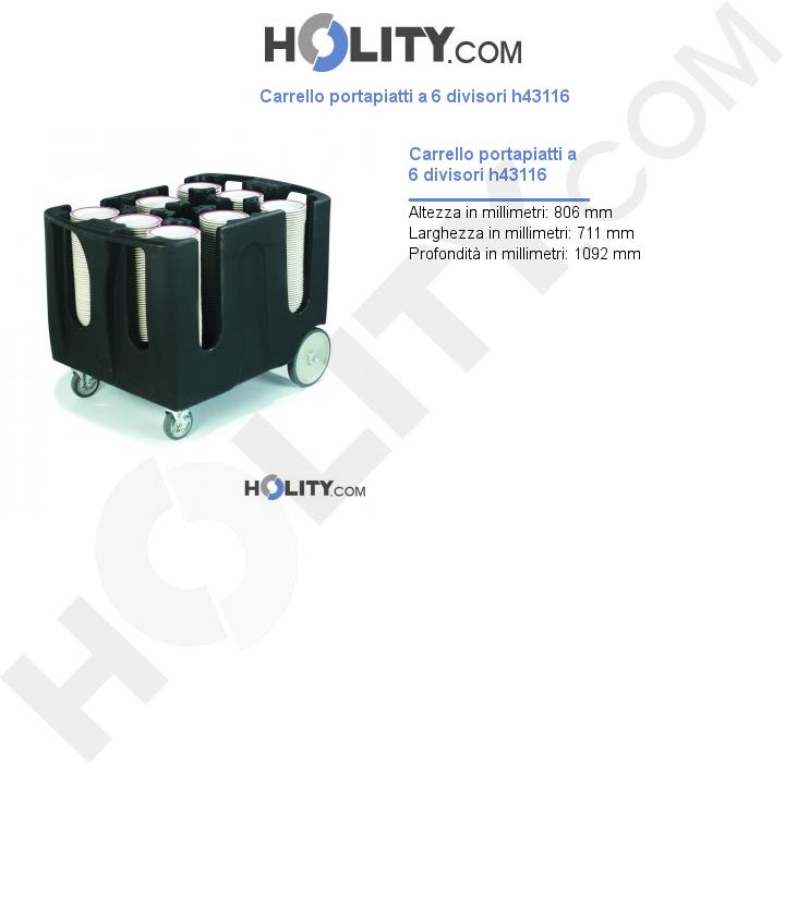 Carrello portapiatti a 6 divisori h43116