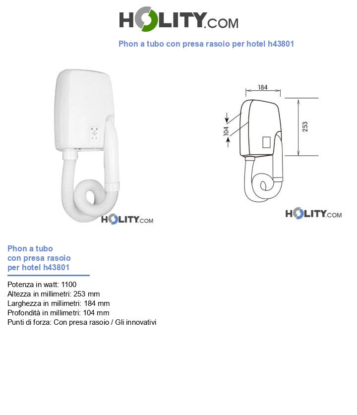 Phon a tubo con presa rasoio per hotel h43801