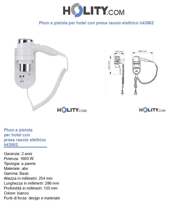Phon a pistola per hotel con presa rasoio elettrico h43862