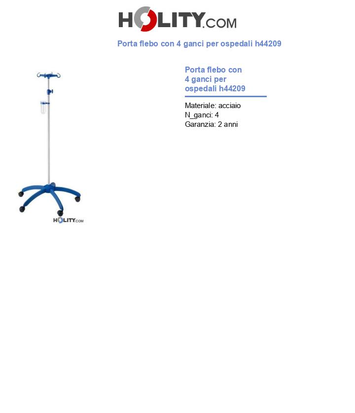 Porta flebo con 4 ganci per ospedali h44209