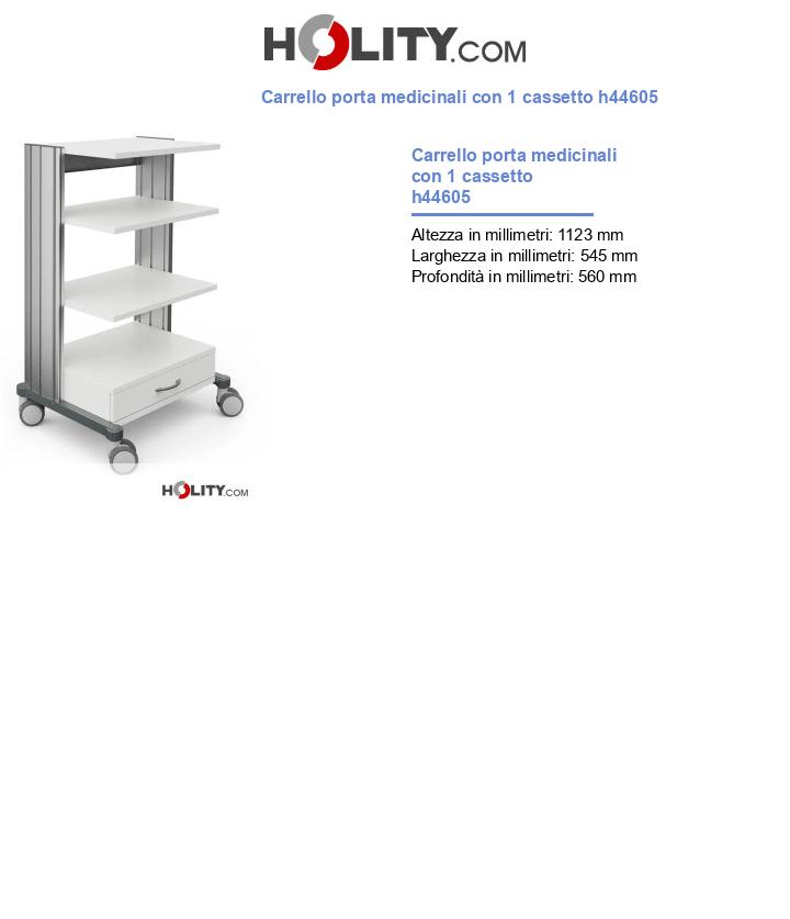 Carrello porta medicinali con 1 cassetto h44605