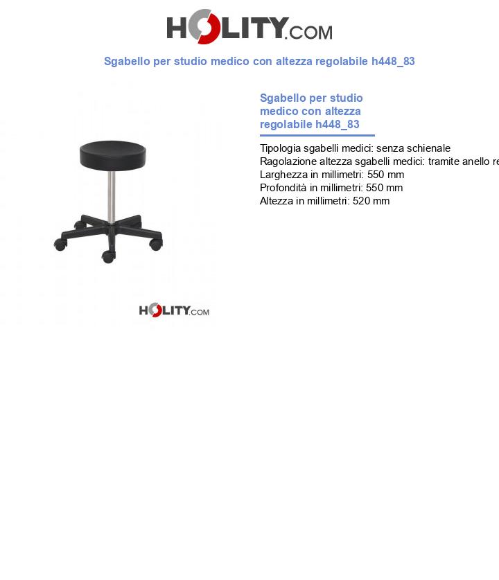 Sgabello per studio medico con altezza regolabile h448_83