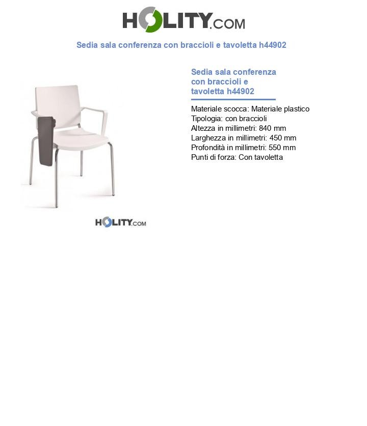 Sedia sala conferenza con braccioli e tavoletta h44902