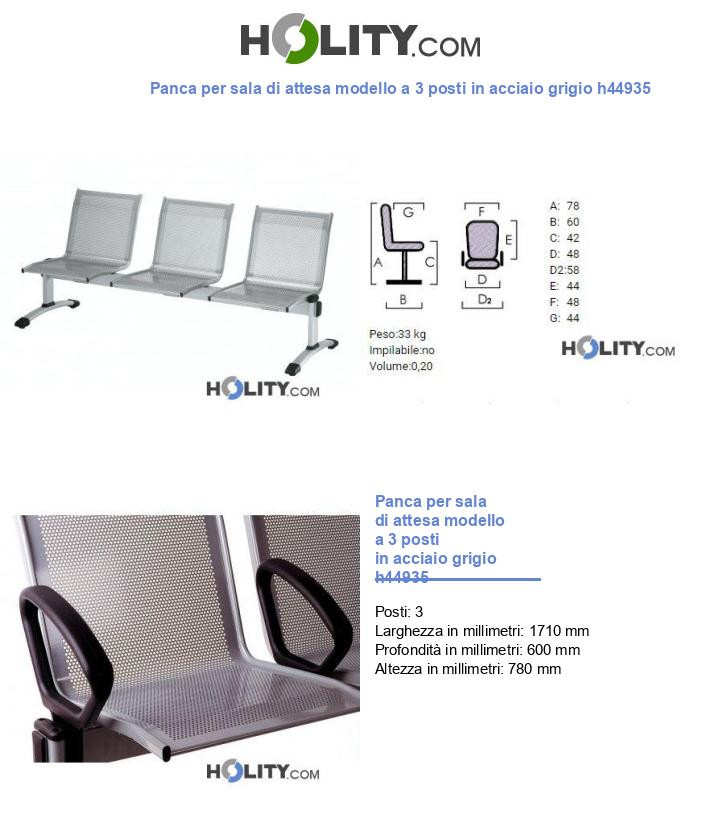 Panca per sala di attesa modello a 3 posti in acciaio grigio h44935