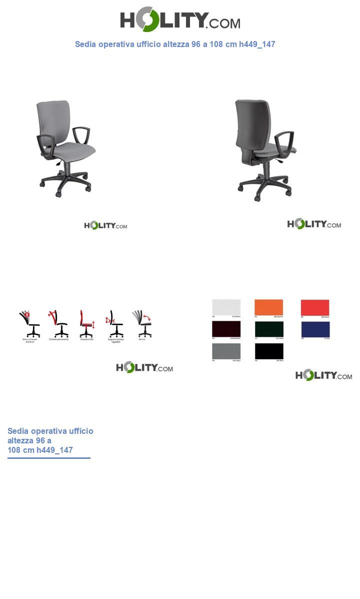 Sedia operativa ufficio altezza 96 a 108 cm h449_147