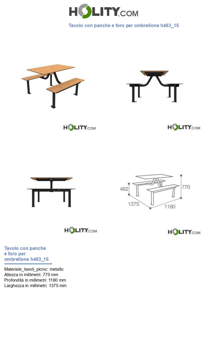 Tavolo con panche e foro per ombrellone h463_15