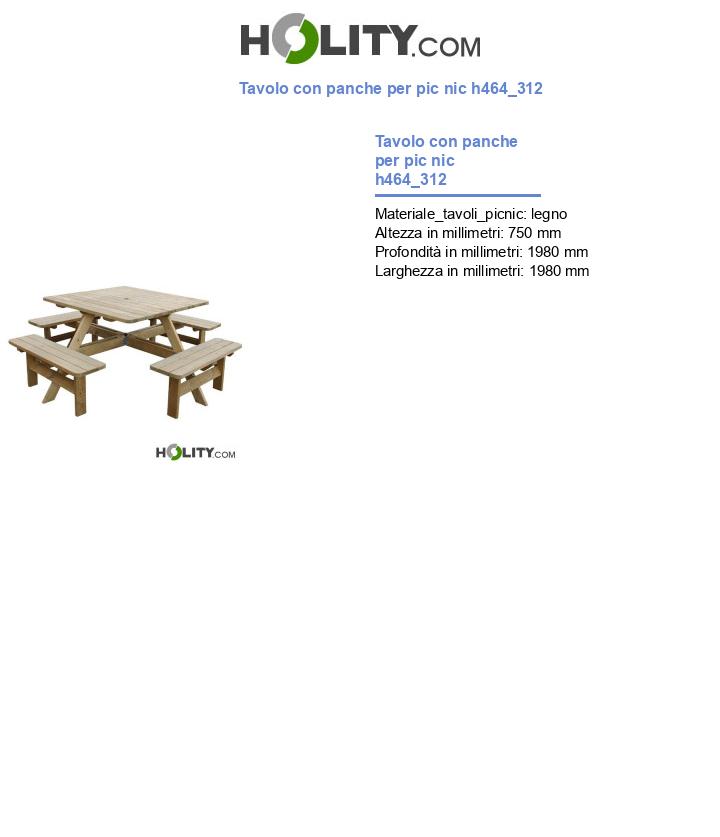 Tavolo con panche per pic nic h464_312