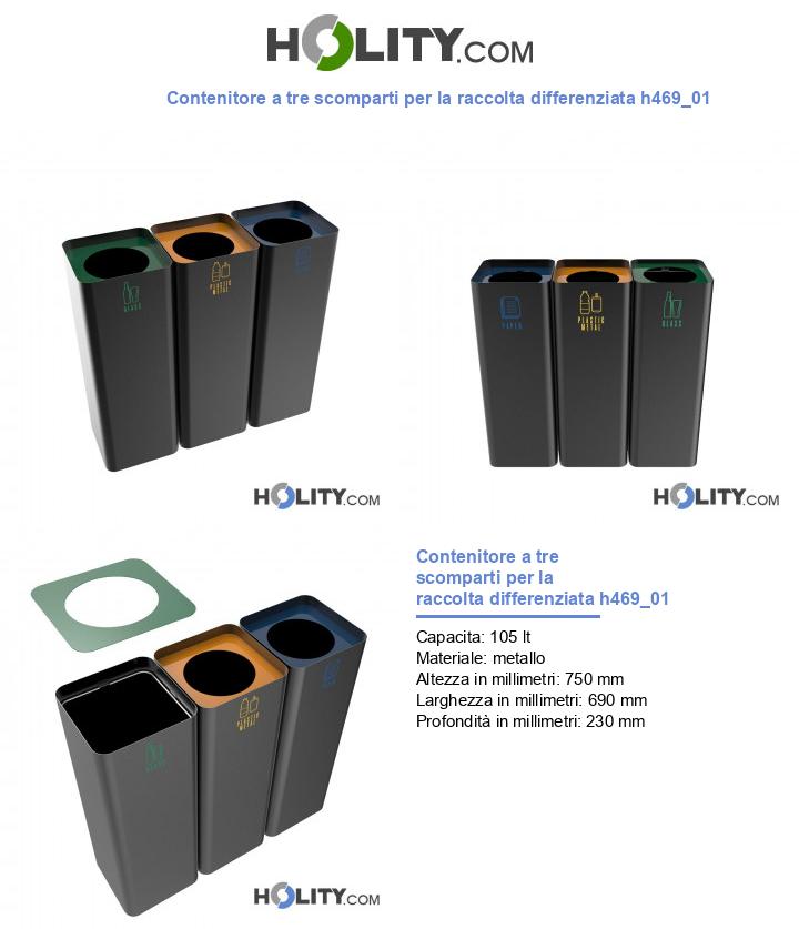 Contenitore a tre scomparti per la raccolta differenziata h469_01