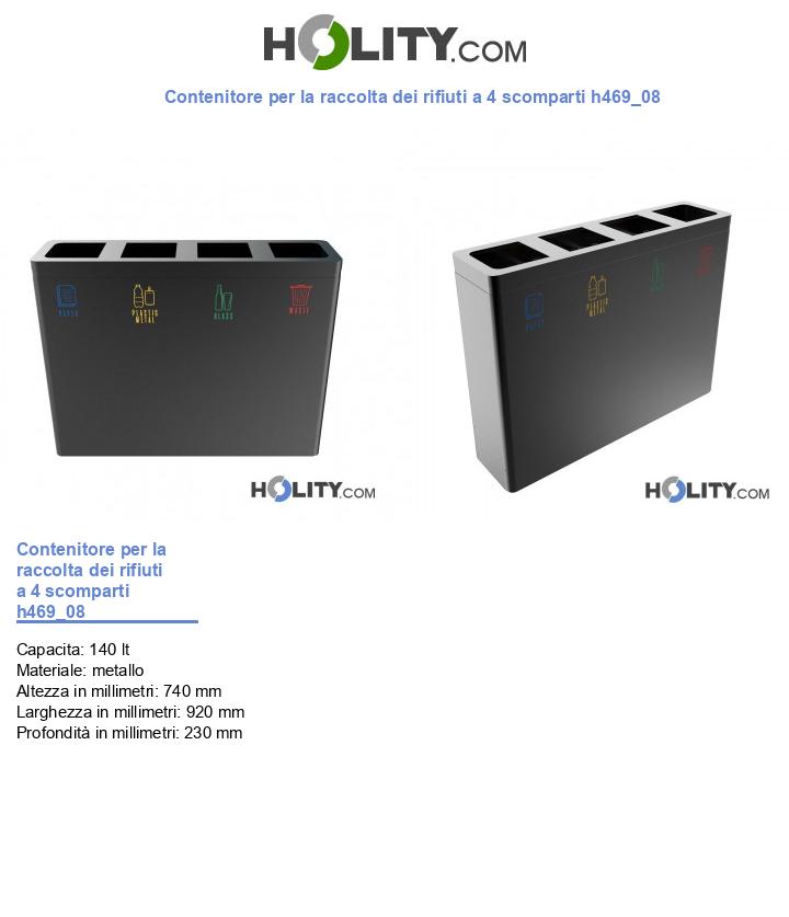Contenitore per la raccolta dei rifiuti a 4 scomparti h469_08
