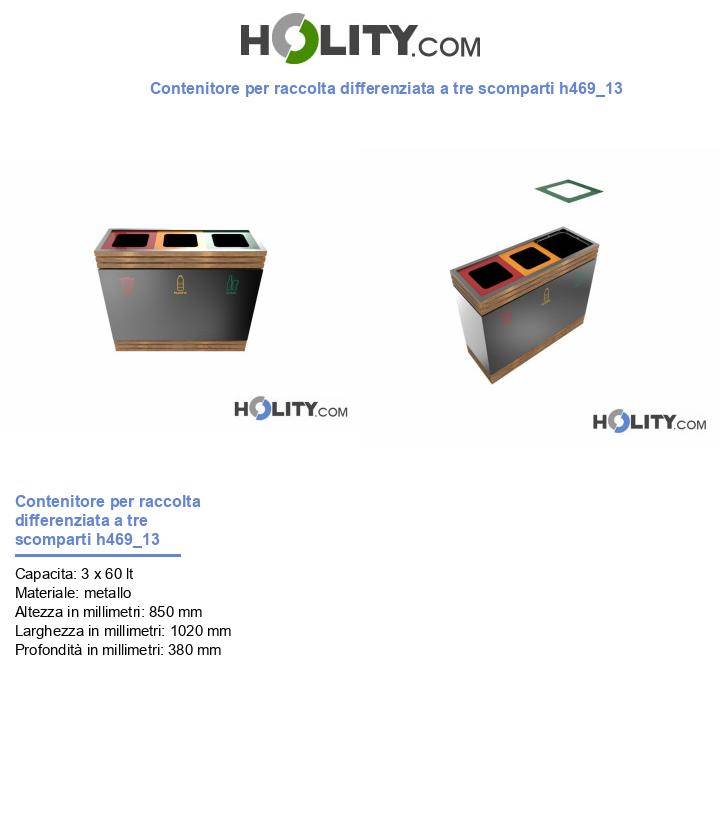 Contenitore per raccolta differenziata a tre scomparti h469_13
